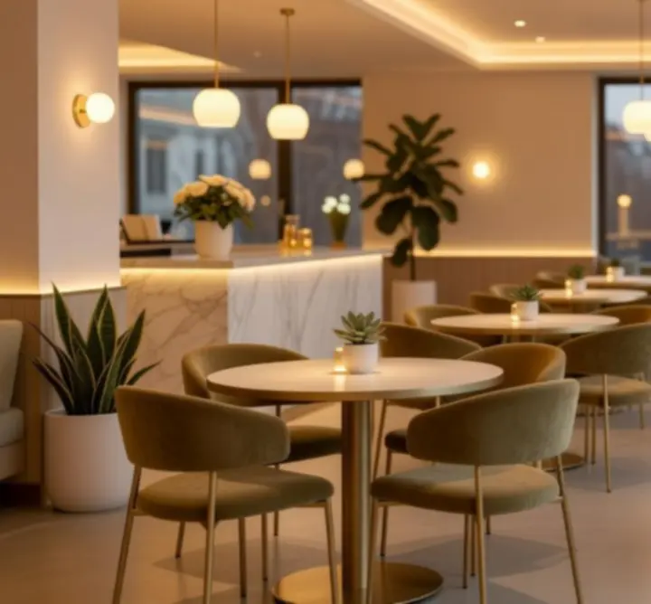 Meleg fényekkel megvilágított, modern belső tér az Urban Club Venue-ben
