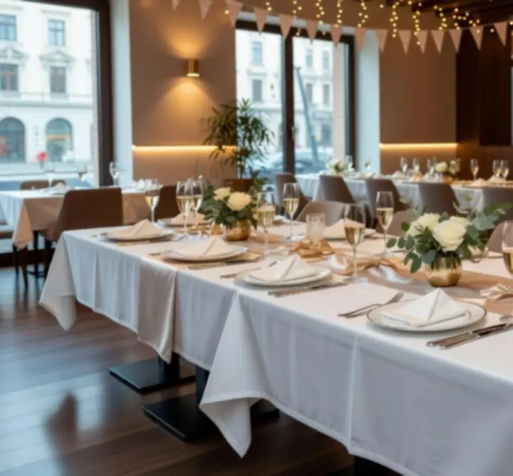 Privát eseményre előkészített elegáns asztalok az Urban Club Venue-ben